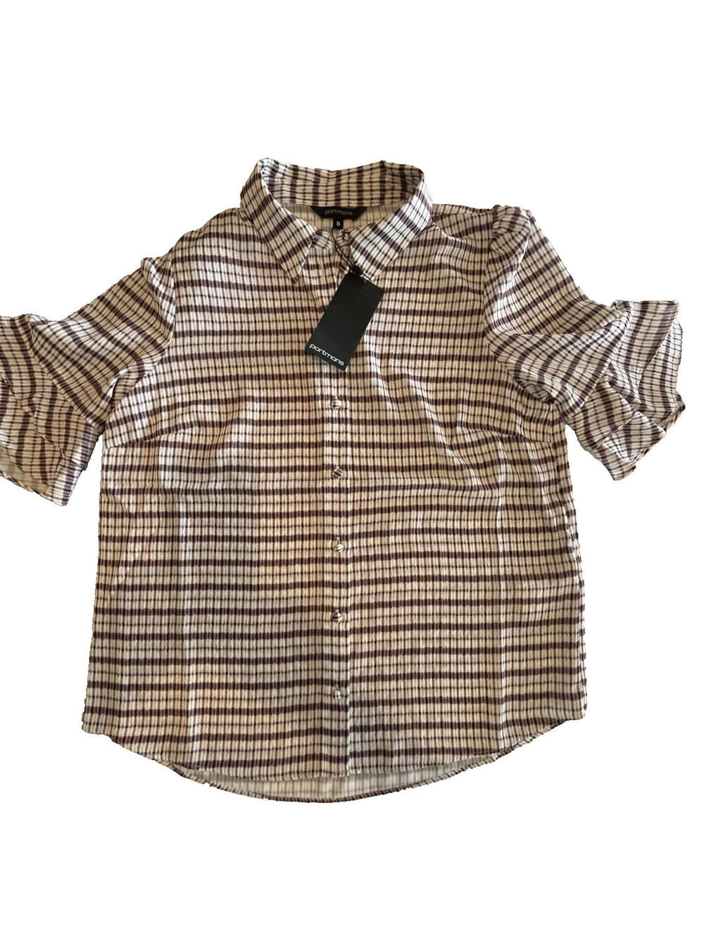 Portmans Button Up Blouse Womens Sz 8 with tag Short Flutter Sleeves 2750.2